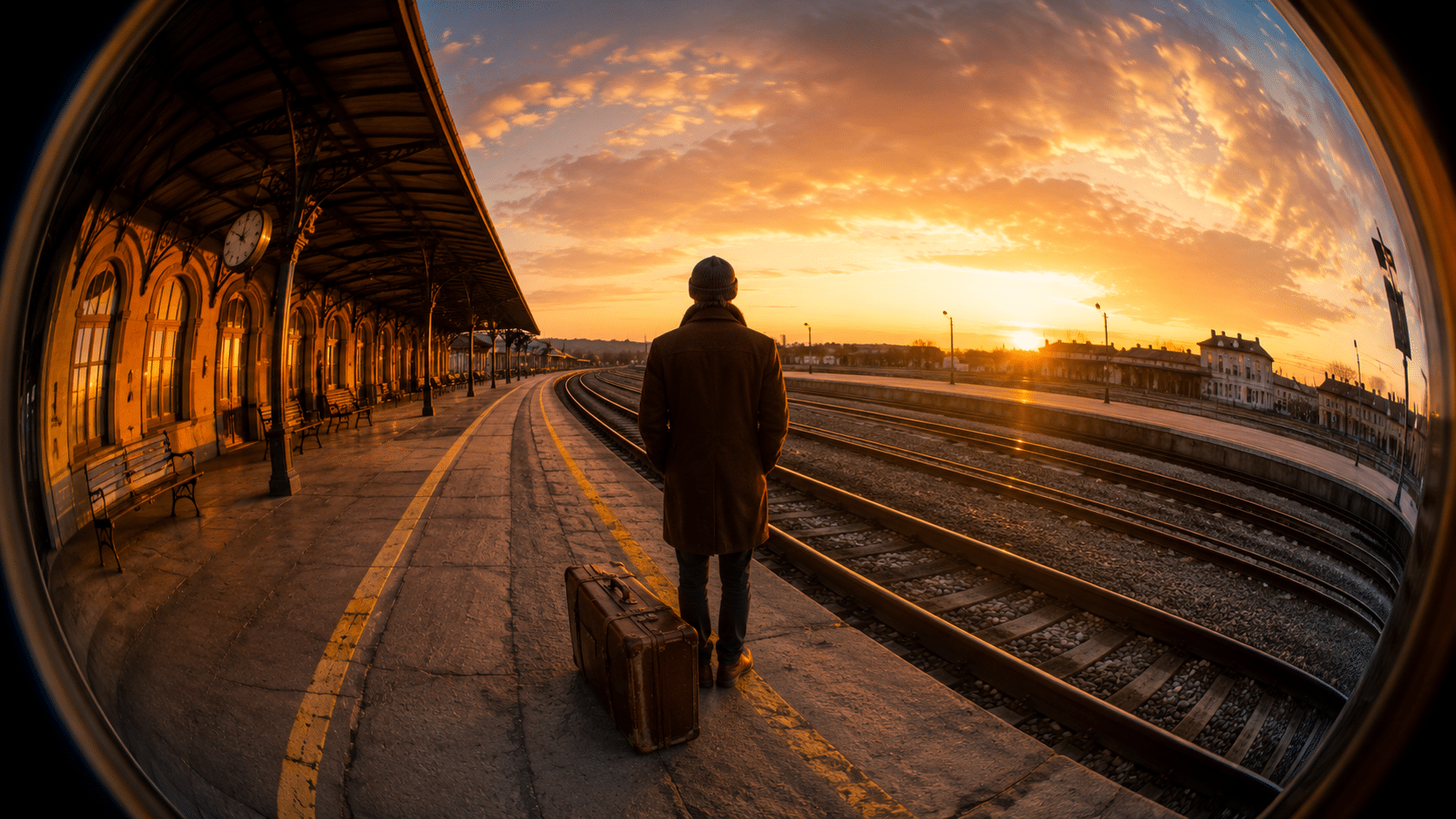 origen de la expresion echar de menos, persona con maleta en anden al atardecer