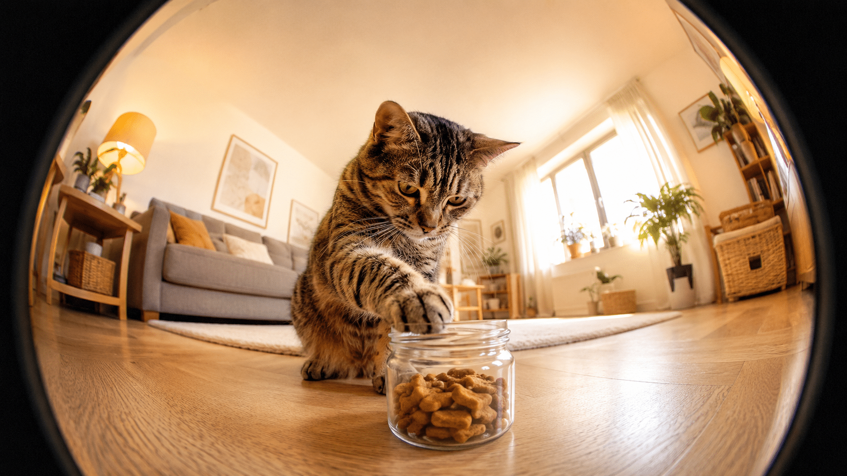 los gatos tienen una pata dominante, ejemplo con gato atigrado alcanzando comida